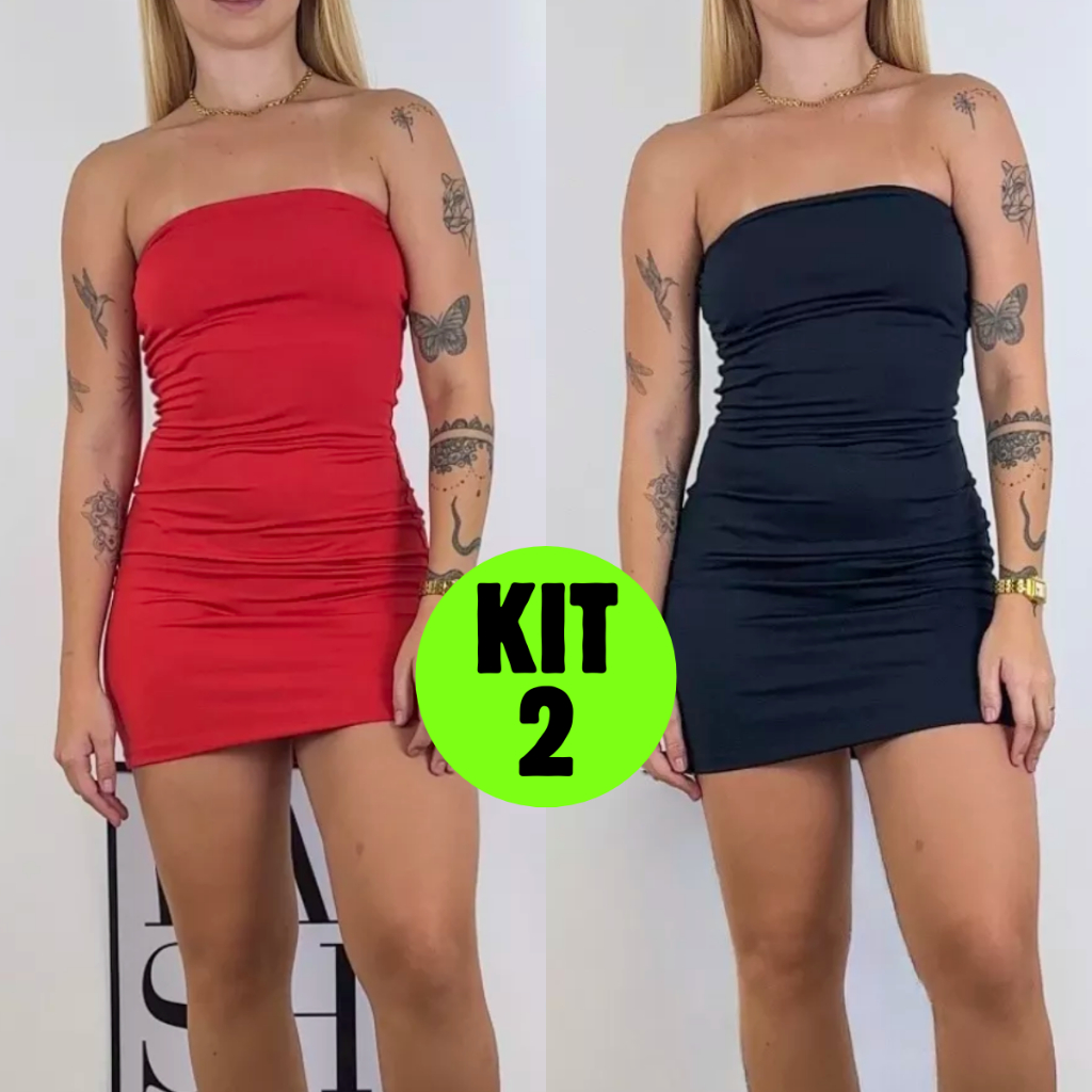 Kit C/2 Vestidos Suplex Premium  Feminino Tubinho Moda Festa Sexy Forro Duplo no Busto em Oferta na Shopee