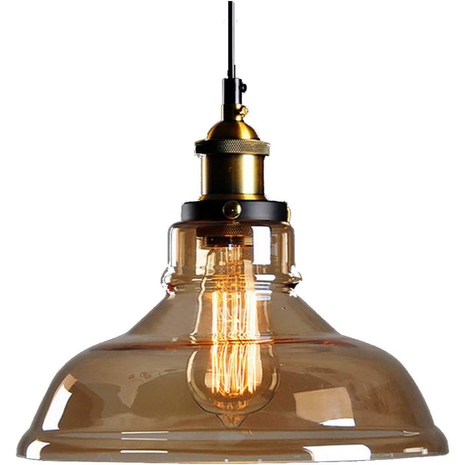 Luminária de Teto Vintage Pendente para Lâmpadas Fio e Canopla Pretos, Bocal E27 e Vidro