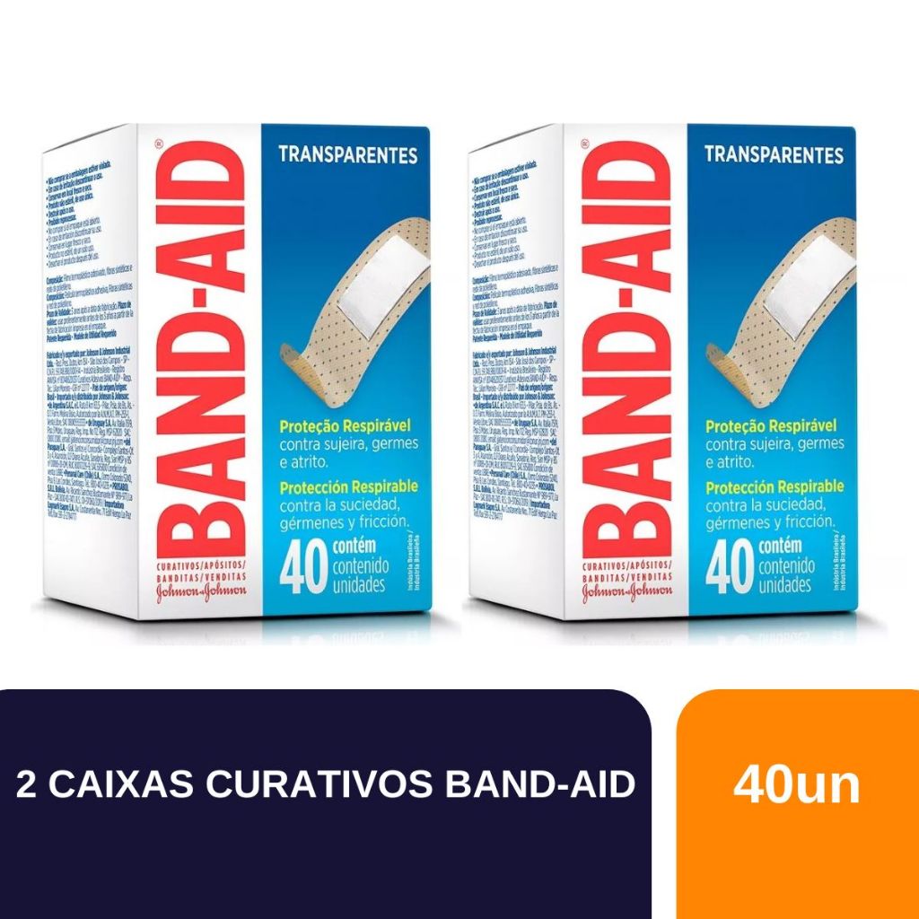 Kit 2 Caixas Curativo Band-Aid Transparente com 40 Unidades - Health