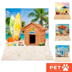 Fundo Fotográfico Pet Shop Cenário Verão Praia 3D Em Tecido Sublimado 1,20x1,70m