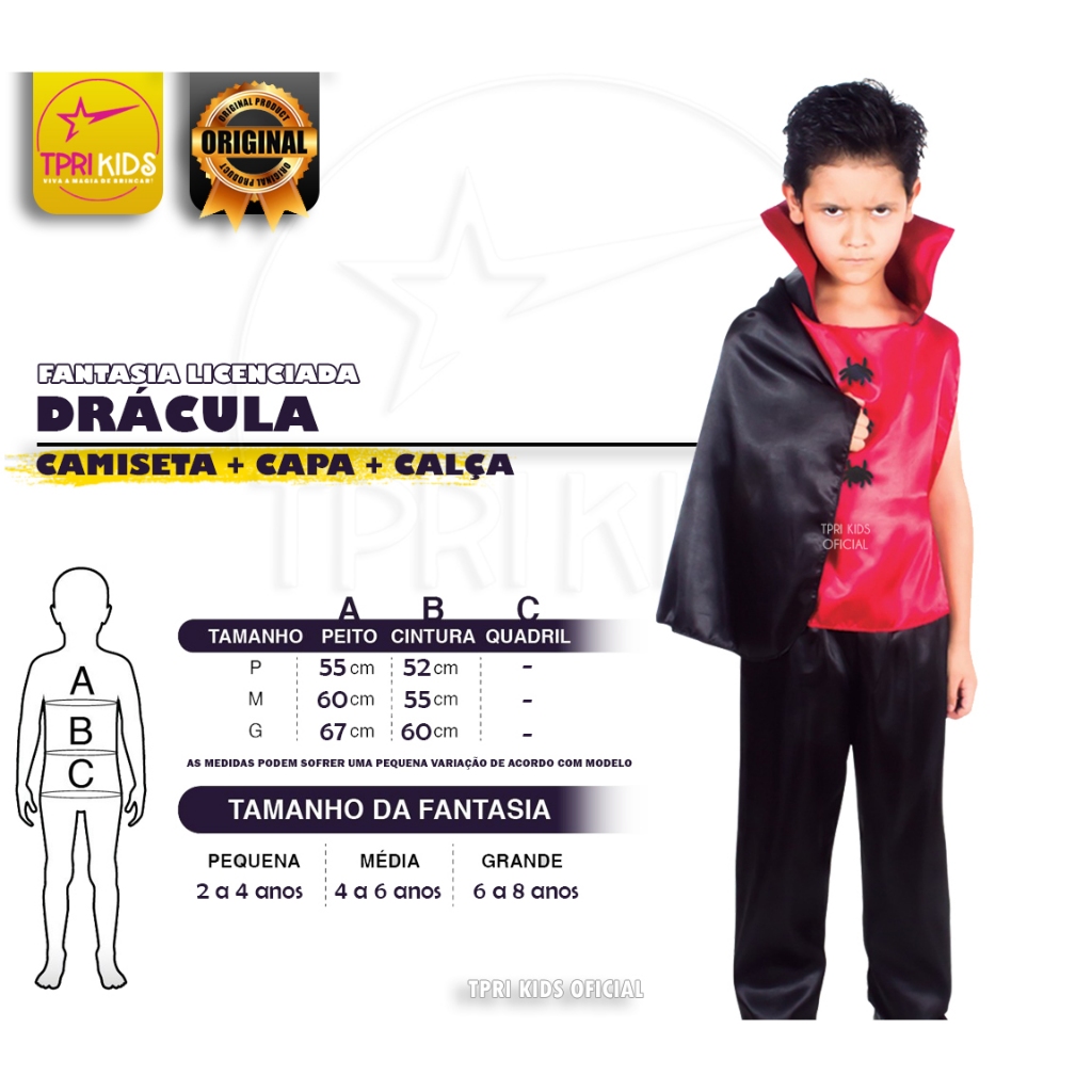 Fantasia Infantil Menino Drácula Halloween Camiseta Capa Calça Festa Temática Carnaval Cosplay Top 2