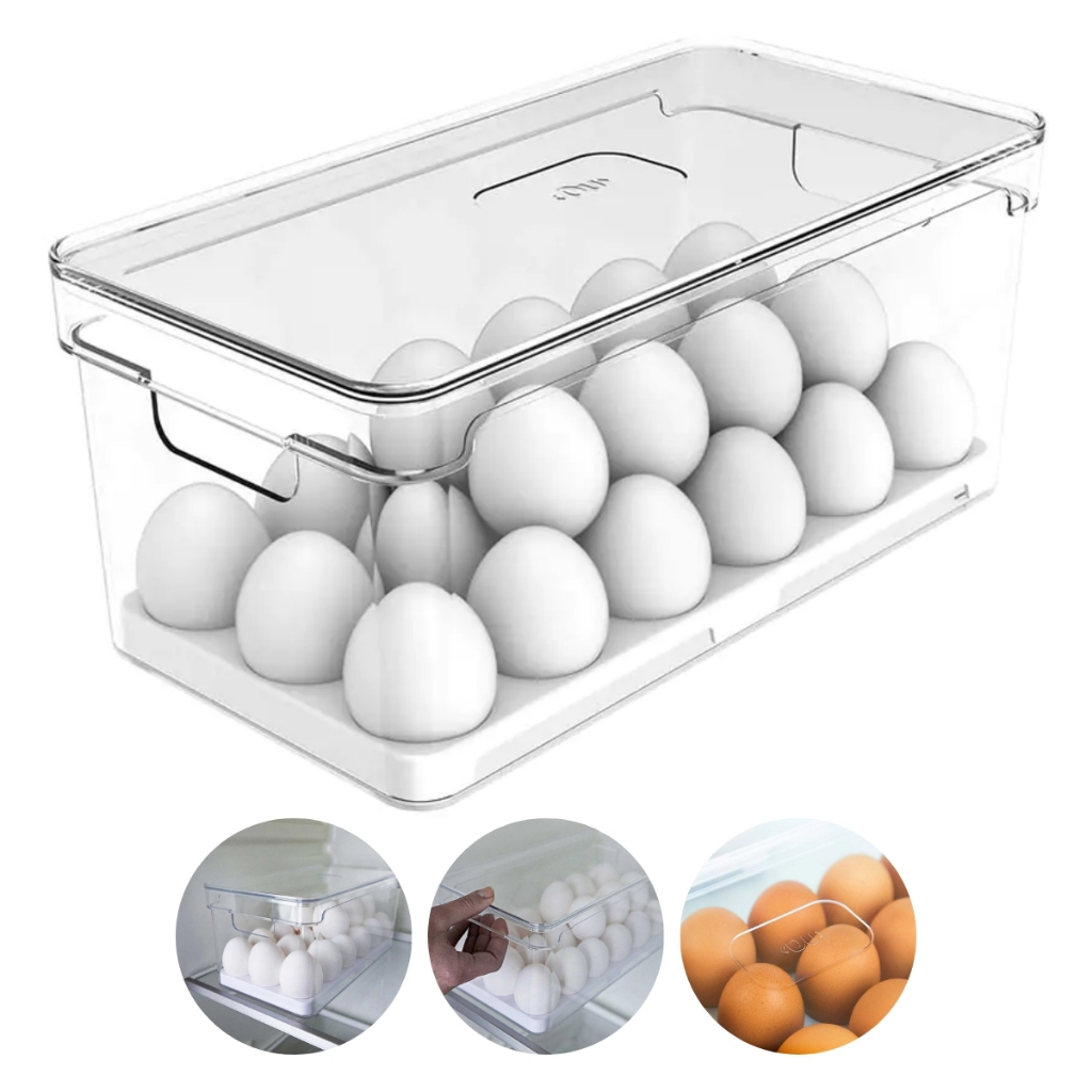 Organizador Porta Ovos Geladeira Acrílico 36 Ovos Com Tampa Cozinha Retangular - Ou