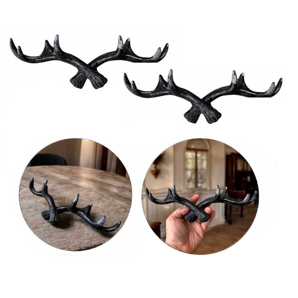 2x Cabides Decoração Suporte p/ Parede Gancho Rústico Chifre de Animal Rena Cervo Veado