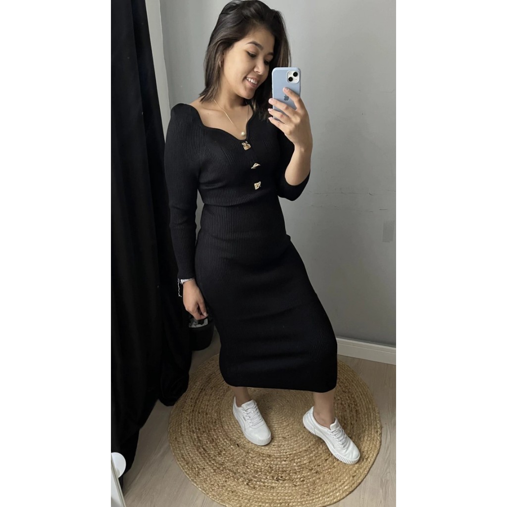 Vestido Midi de Tricot Fechado em Fio Modal Monte Sião