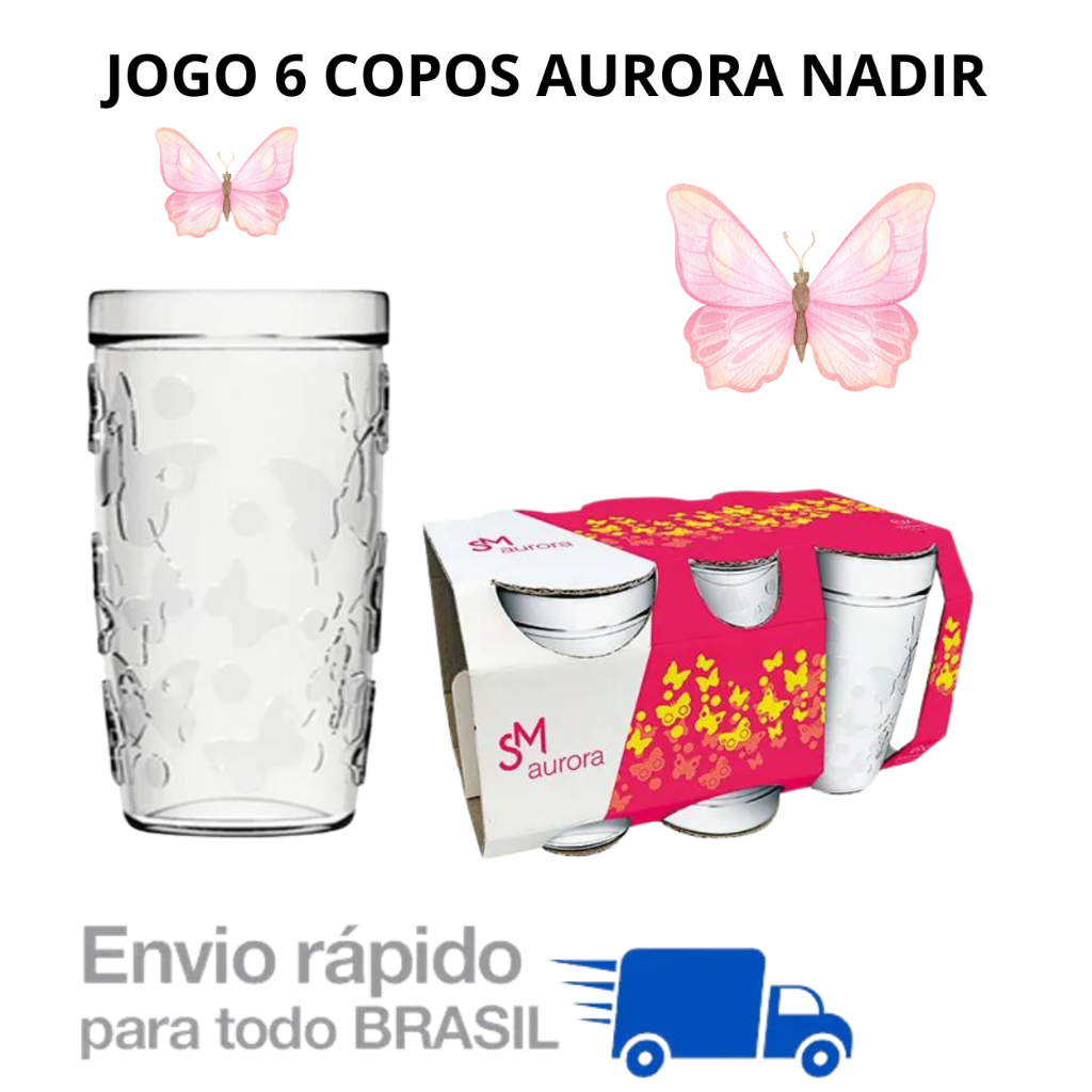 Jogo De Copos De Vidro Com 6 peças 270ml - Aurora Nadir