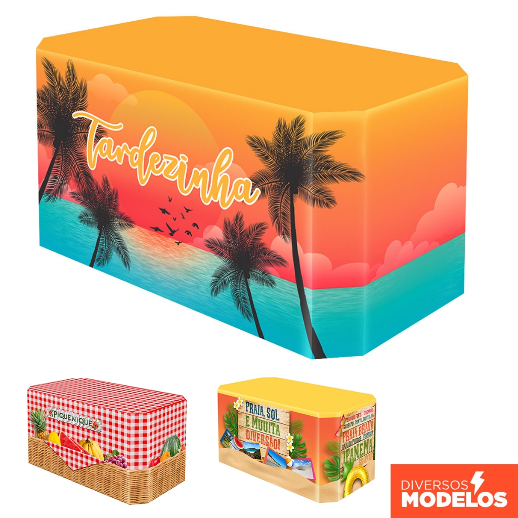 Capa Forro de Mesa Decoração de Festa Verão Sublimado Em Tecido Veste Fácil