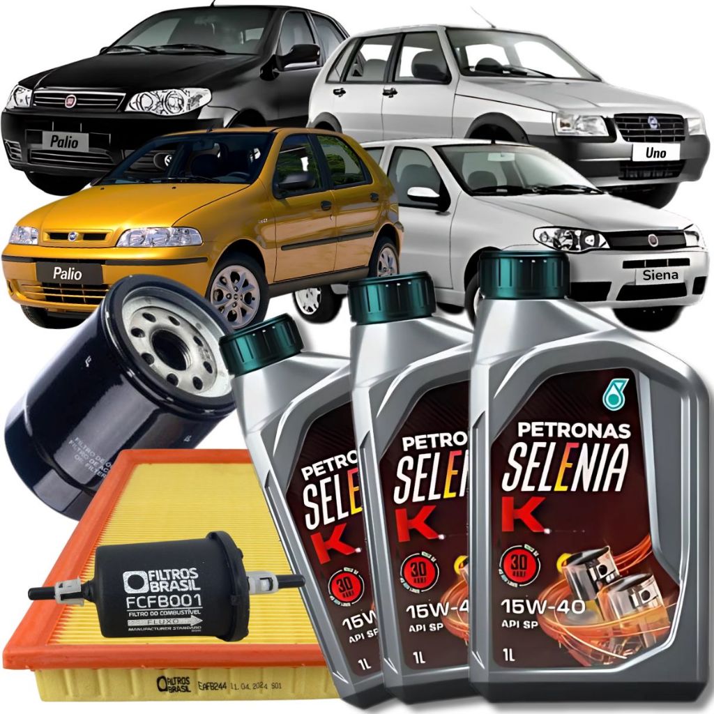 Kit Revisão Óleo e Filtros - Fiat Palio / Siena / Idea 1.0 1.3 1.4 Fire - 15W40 Petronas em Oferta na Shopee