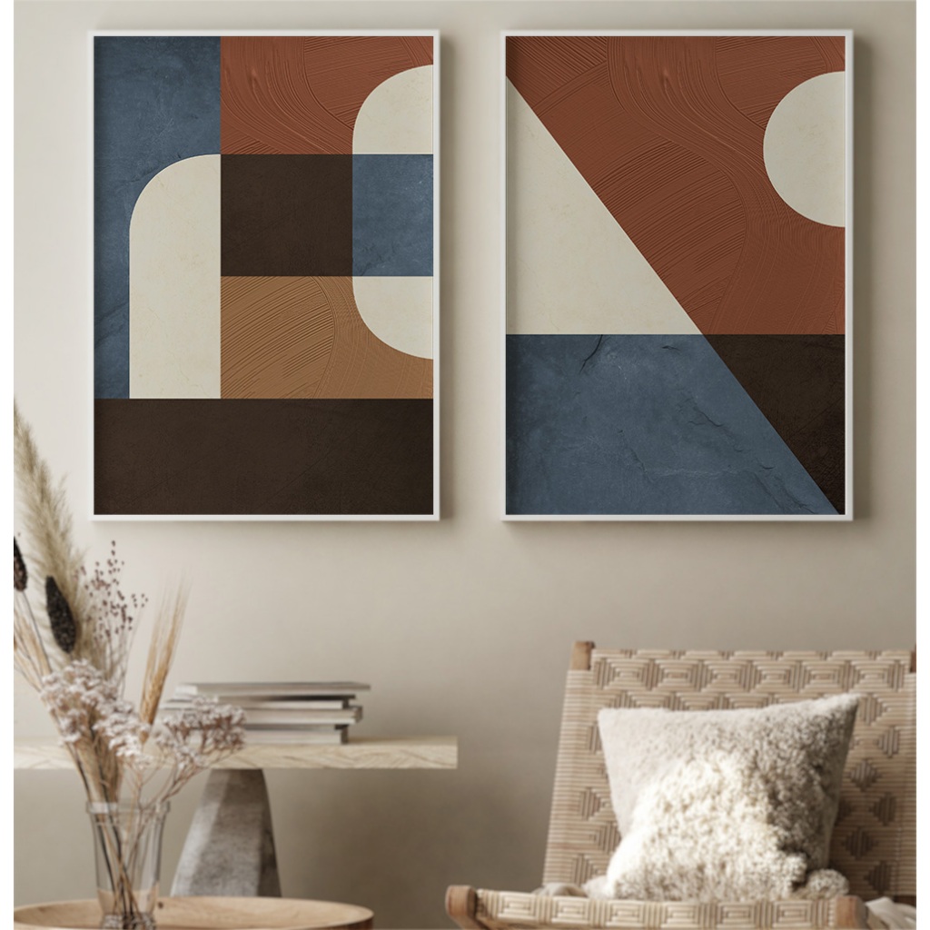 Quadro Abstrato Quadro Com Moldura E Vidro Quadros Decorativos Sala Escritório Texturas E Cores Duo