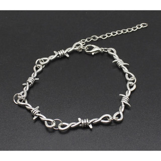 Pulseira de Arame Farpado - estilo kpop prata Pulseira com pingente de arame farpado punk