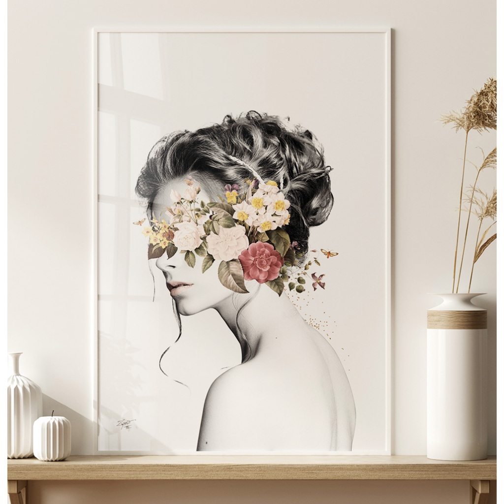 Quadro Abstrato Preto E Branco Com Moldura Quadro Decorativo Sala Quadro Feminino Quarto Olho Floral