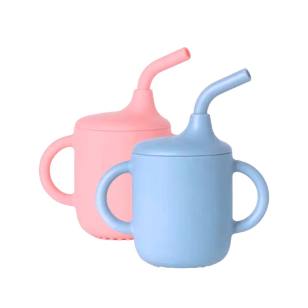Copo De Treinamento De Silicone Infantil Com Alça E Canudo Bebê Introdução Alimentar Refeição Alimentação P/ Transição
