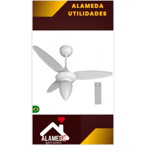 Ventilador de teto WIND inverter  3 pás com controle remoto  de led- Ventisol branco cod4632