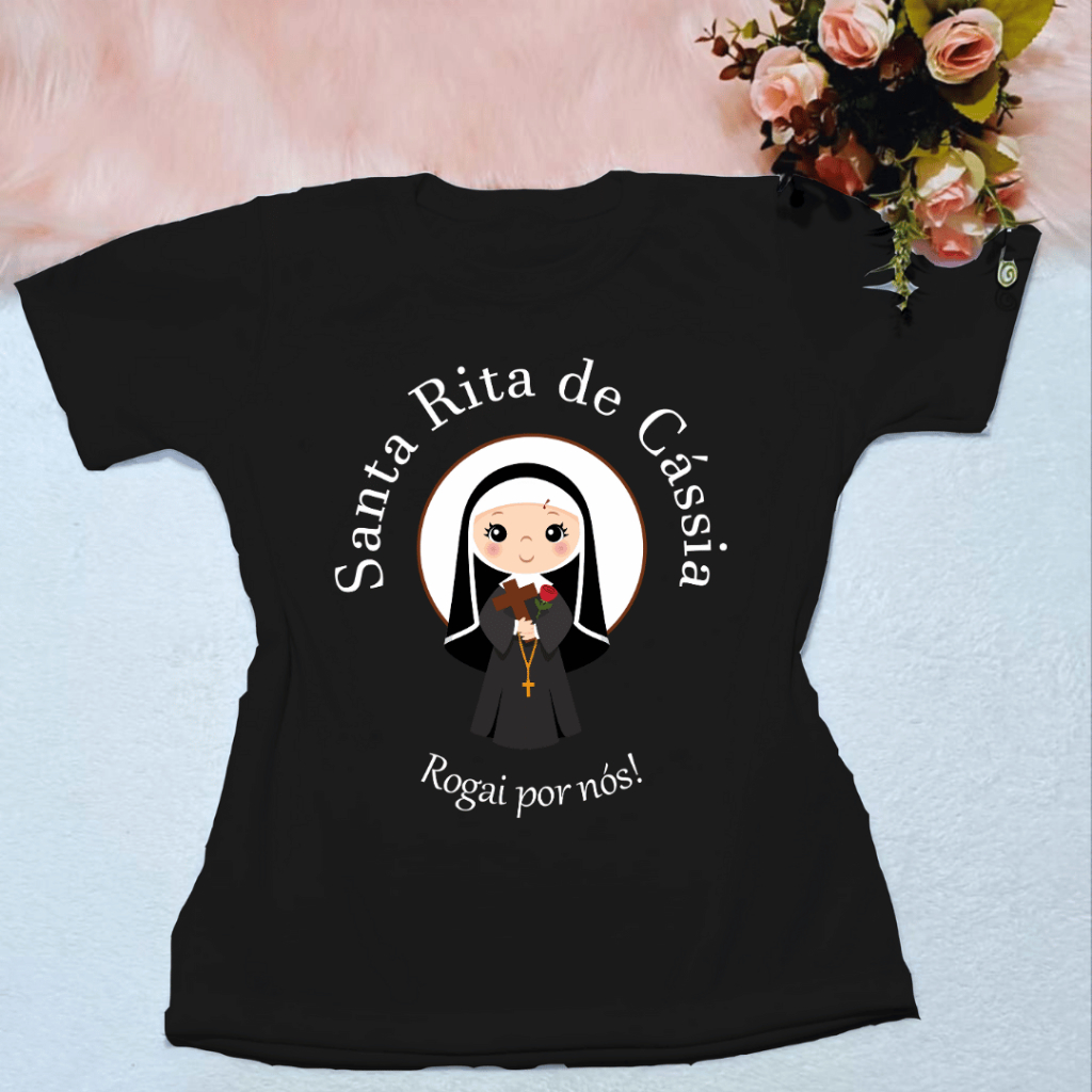 Camiseta INFANTIL Unissex Santa Rita de Cássia 100% Algodão em Oferta na Shopee