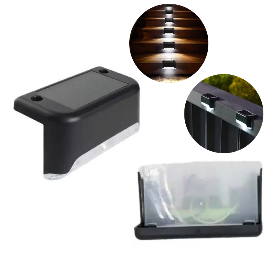 Balizador de Escada Energia Solar Luminaria LED Sobrepor Externo Preto 4UN  8UN UNIFY