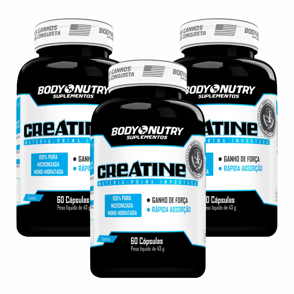 Kit 3x Creatina Monohydratada - Matéria Prima Importada - Body Nutry 60 cápsulas (100% PURA) em Oferta na Shopee