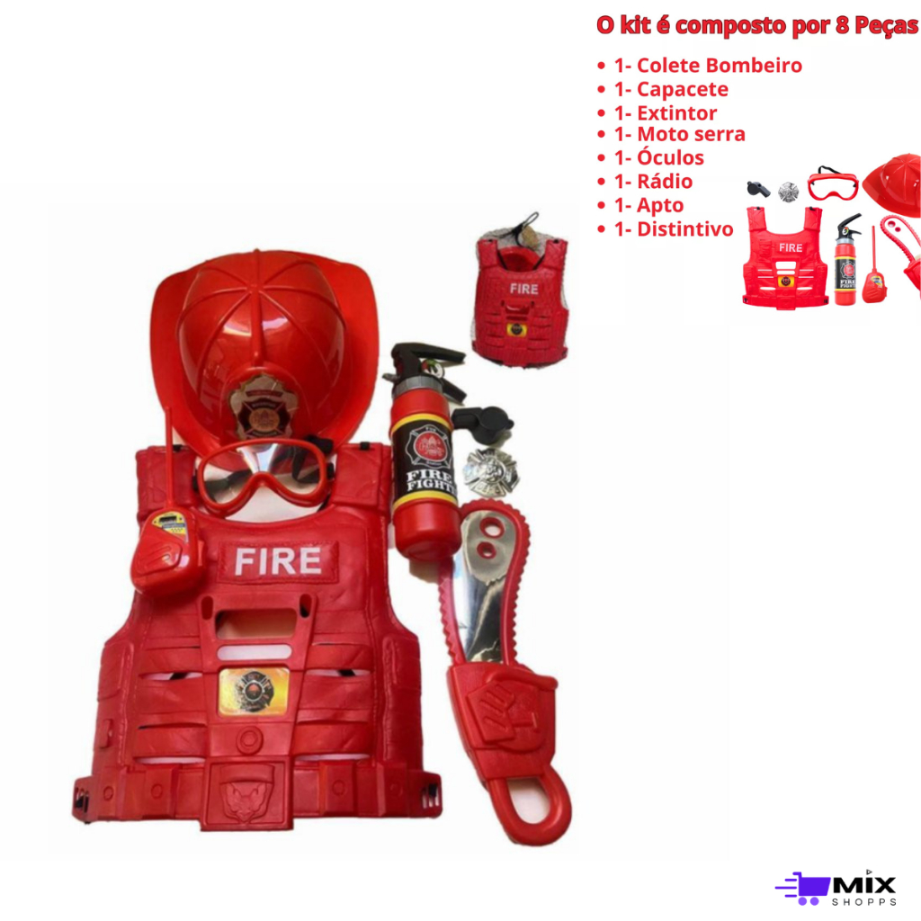 Brinquedo Kit Bombeiro Infantil Com Colete Capacete e Acessórios Divertidos Educativos em Oferta na Shopee