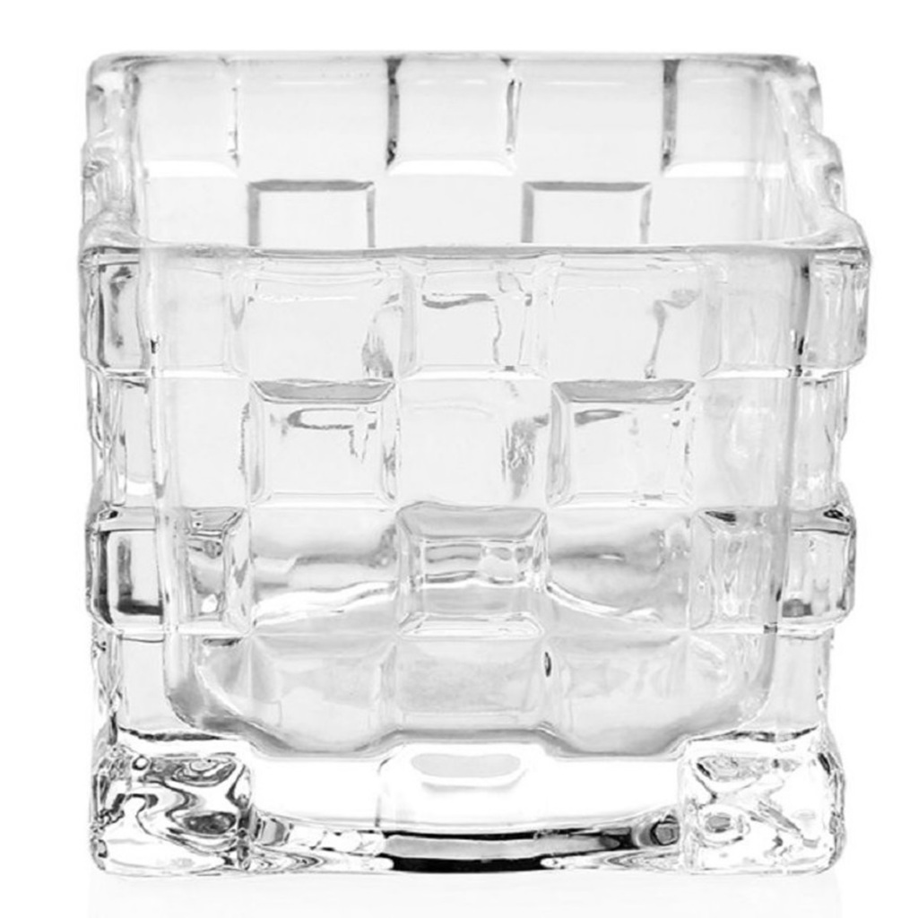 Kit 10 Vaso Castiçal De Vidro Quadrado Trabalhado Porta Vela Decoração Suporte Candelabro Decorativo