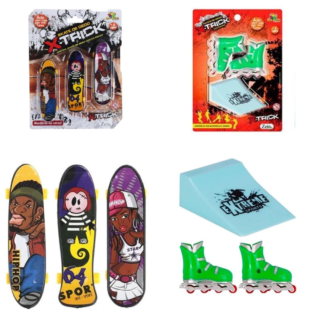 Combo com 2 super brinquedos 3 skate de dedo + patins com rampa presente combo criança