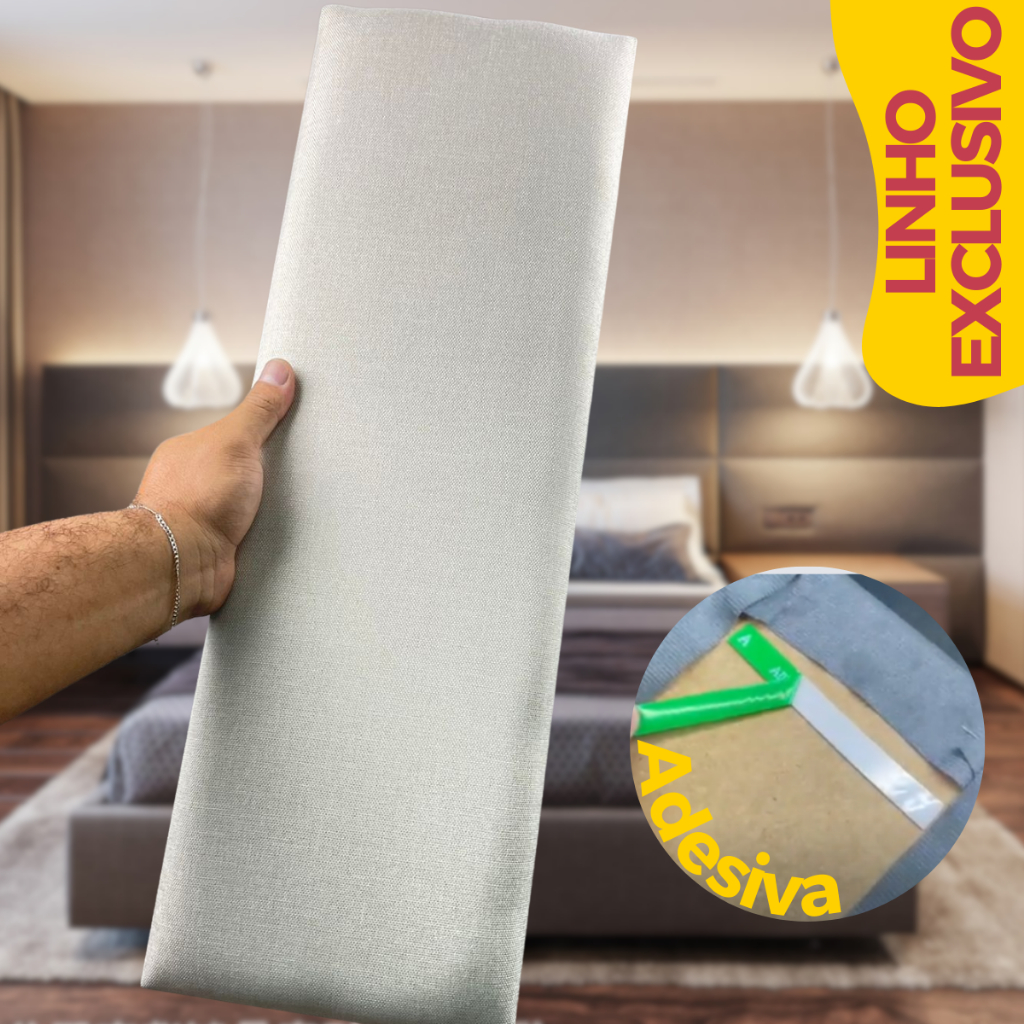 Cabeceira de Cama Modulada e Estofada Linho Adesiva Cama Solteiro Casal Queen e King Módulos 60x20cm