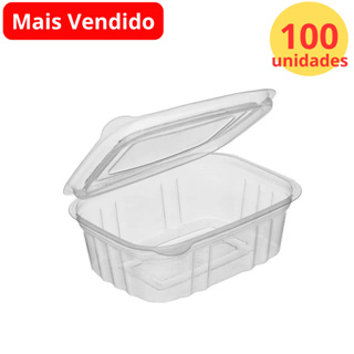 100 Unid Embalagem Pote Retangular 250ml com Tampa Articulada Modelo 88 em Oferta na Shopee
