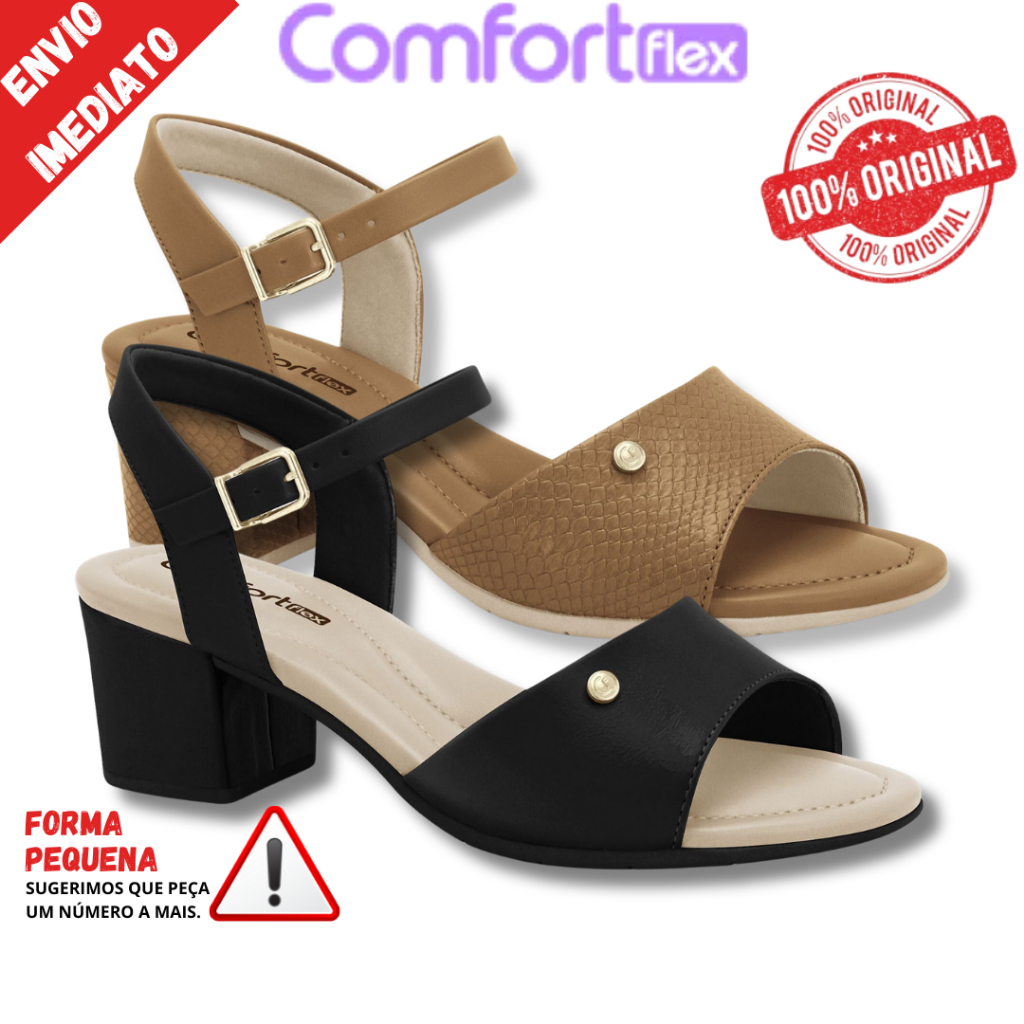 Sandália Feminina Comfortflex Ortopédica Confortável Fivela Salto Bloco Médio 6cm - 2450403