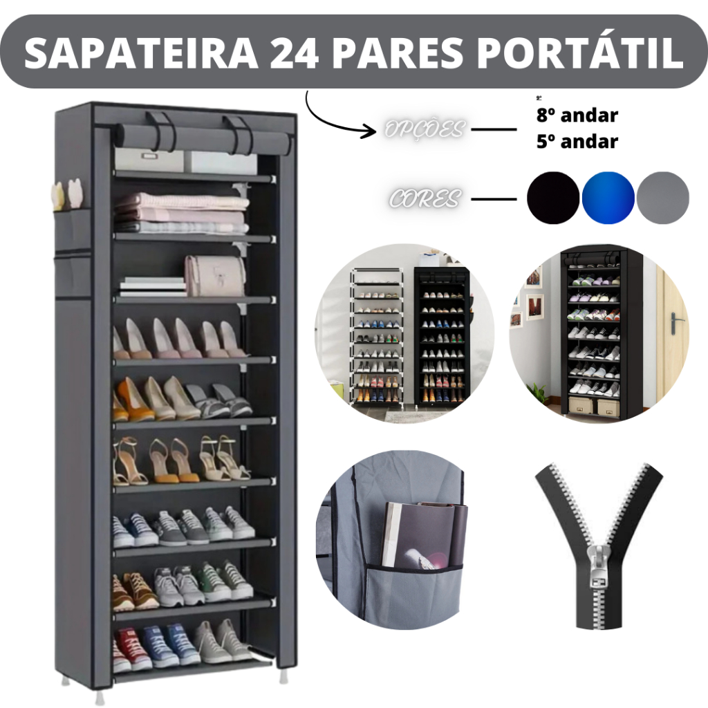 Sapateira com  Prateleiras para Organizar Sapatos Calçados Chinelos Roupas Objetos 24 Pares em Oferta na Shopee