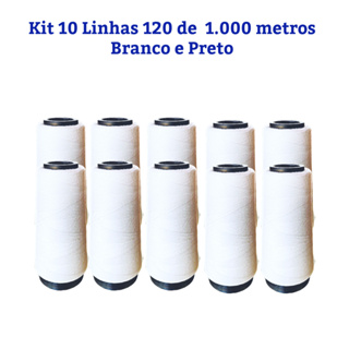 Kit 10 Linha De Costura 120 De 1.000 metros, Branco, Preto e Colorido em Oferta na Shopee