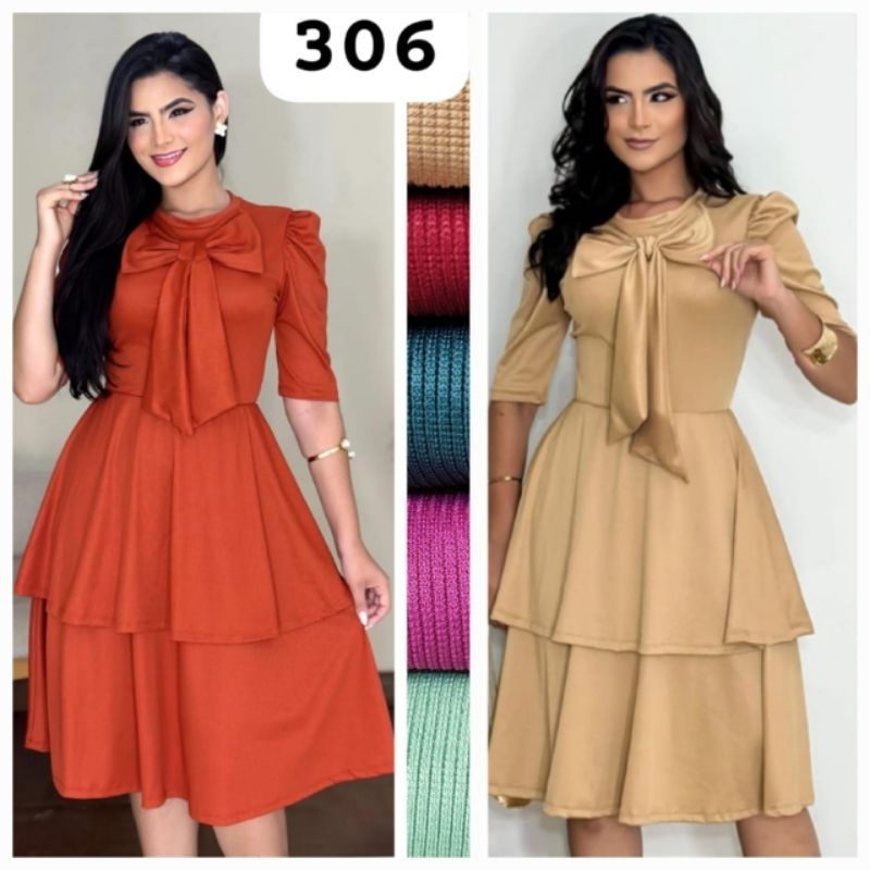 Vestido gode evangelico vestido feminino rodado saia dupla midi em Oferta na Shopee