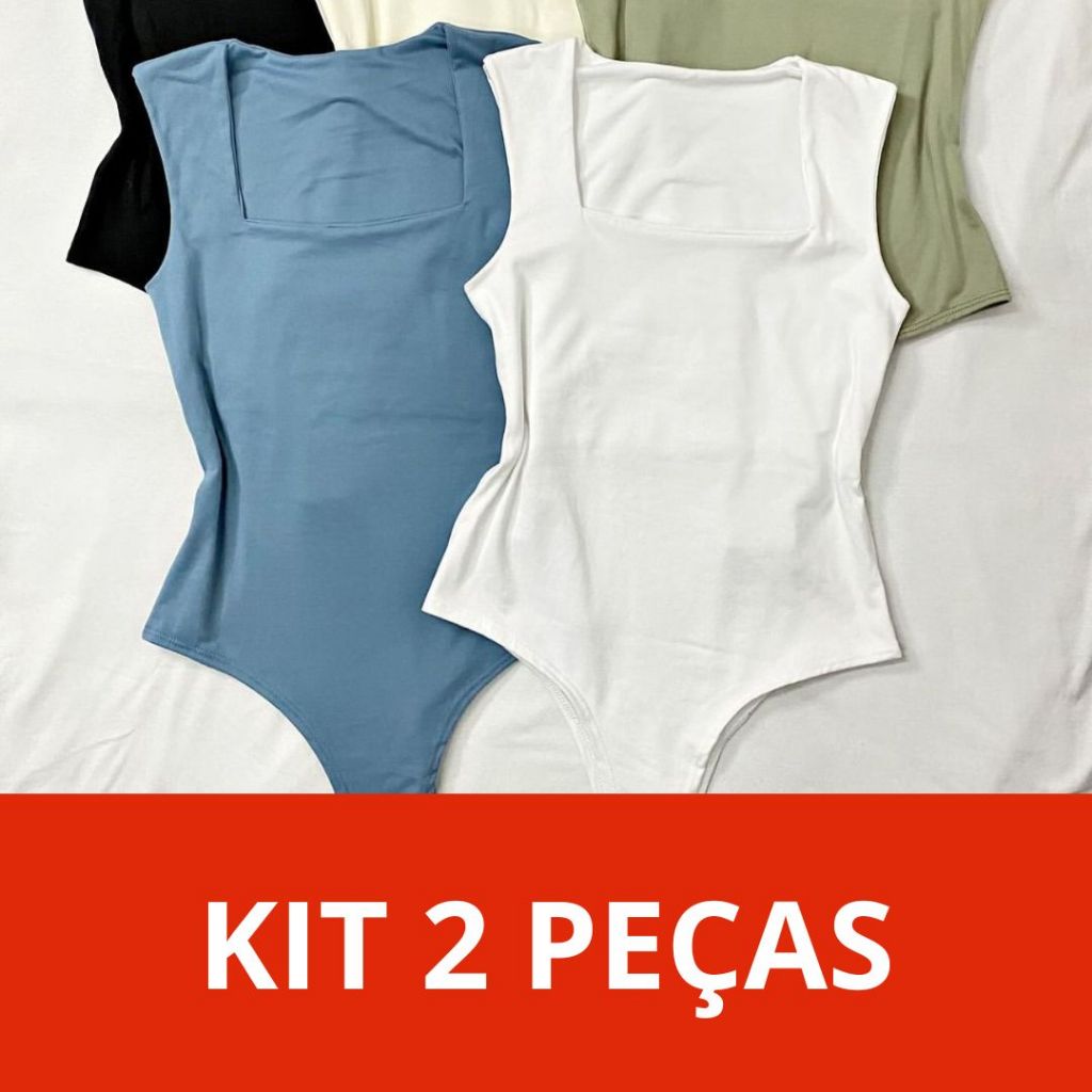 Kit 02 Body Bori Feminino Regata Madrid Decote Quadrado Alças Grossas Estiloso Elegante em Oferta na Shopee