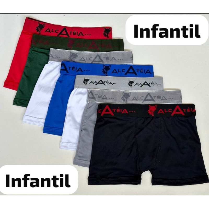 Kit 5 Cuecas Boxer Infantil Masculina 5 Cueca Box Microfibra Lisa Alcateia ack em Oferta na Shopee