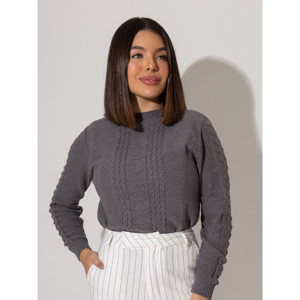 Blusa Modal Manga Comprida Feminina Inverno com Detalhes em Tranças Blogueira Tricot Trico