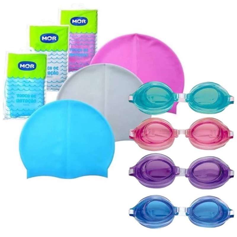 KIT NATAÇÃO TOUCA DE SILICONE + OCULOS DE NATAÇÃO INFANTIL em Oferta na Shopee