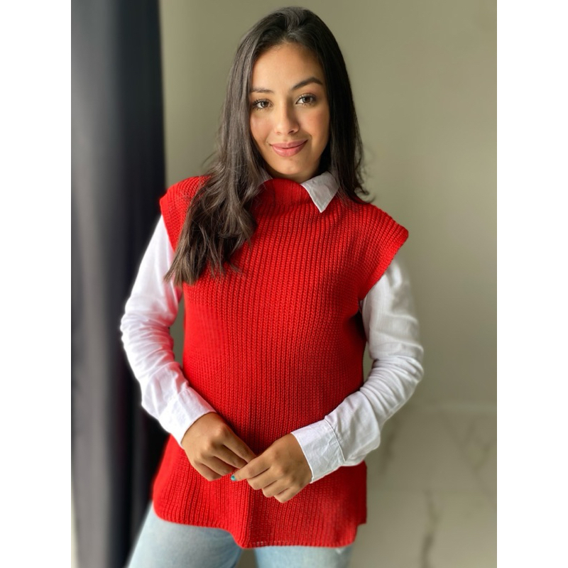 Colete Fang Tricot Feminino moda blogueira tricô Max colete sobre posição