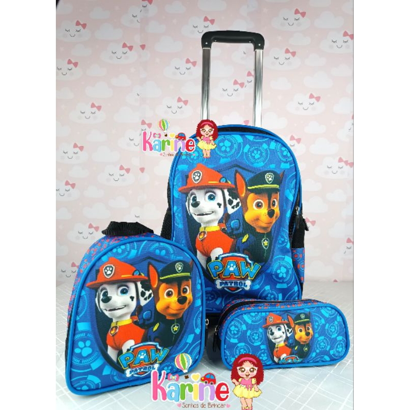KIT MOCHILA ESCOLAR INFANTIL PATRULHA CANINA COM RODINHAS/MOCHILA LANCHEIRA TÉRMICAESTOJO/MOCHILA PARA MENINO/PAW PATROL