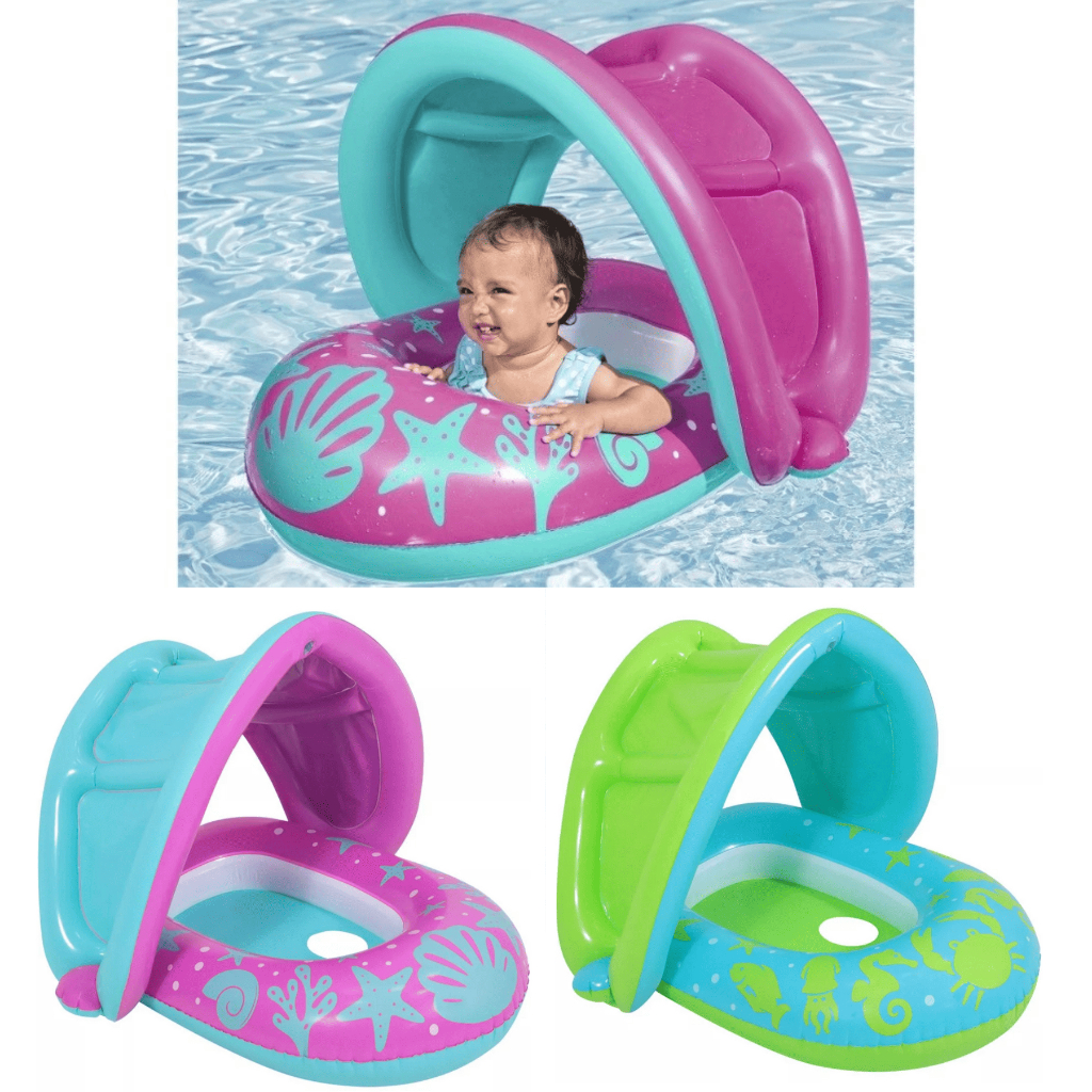 Boia de Bebê com Cobertura 6 Meses a 2 Anos Bote com Proteção do Sol De Piscina Menino Menina