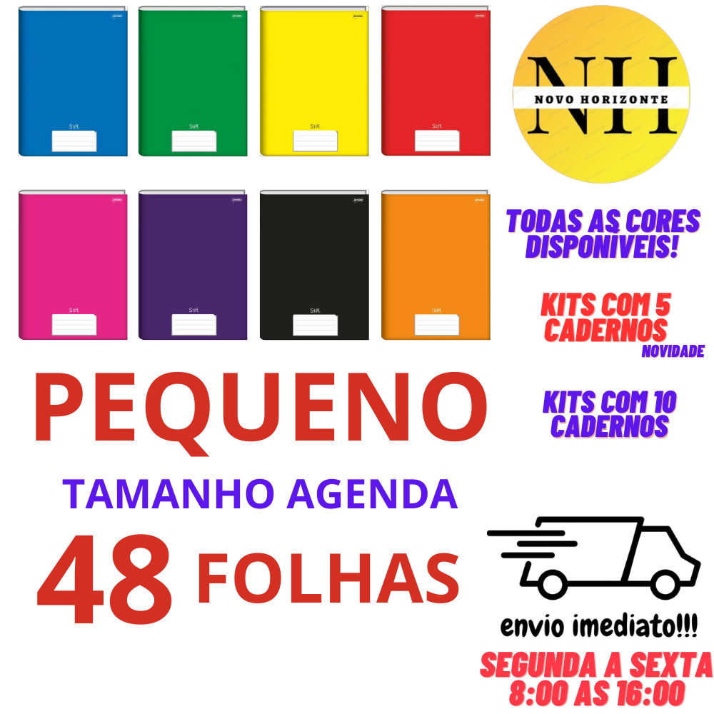 Kit 10 OU 5 Cadernos Brochura PEQUENO 48 folhas capa dura Jandaia Caderno Brochurao Papelaria em Oferta na Shopee
