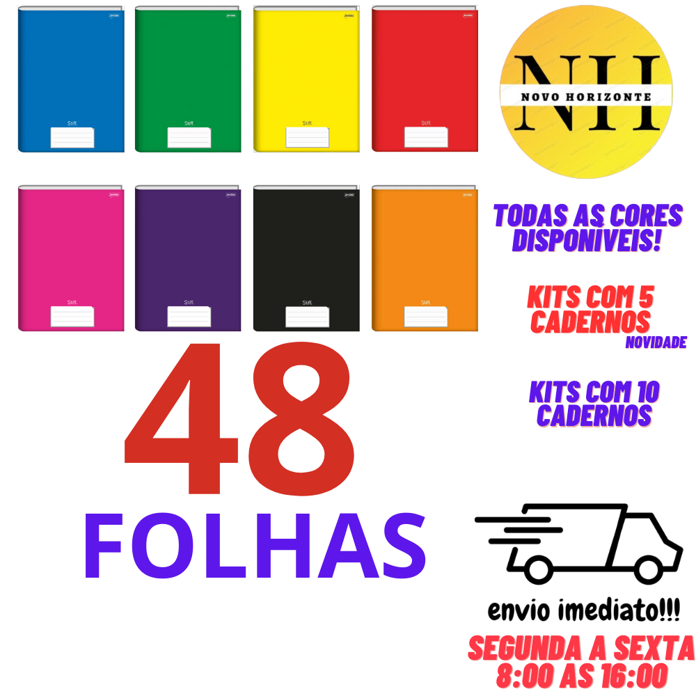 Kit 10 OU 5 Cadernos Brochura Grande A4 48 folhas capa dura Jandaia Caderno Brochurao Papelaria