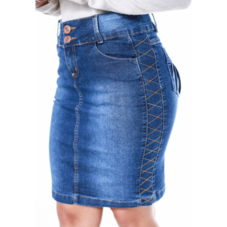 Saia Jeans Claro Com Botões Simétricos Da Moda Feminina Evangélica Cristã Ref: 15A em Oferta na Shopee