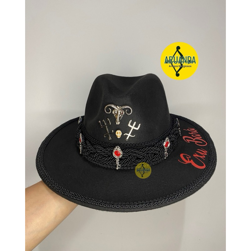 Chapéu de Exu Bará preto, vermelho e prata