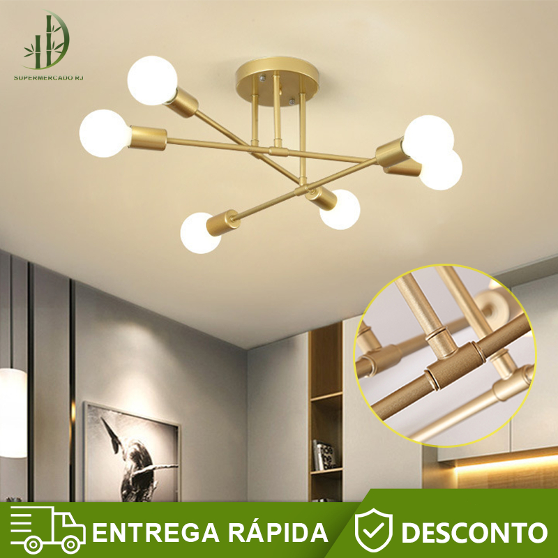 Montagem semi-embutida, candelabro moderno de teto escovado, ouro decorativo, luminária de iluminação para casa em Oferta na Shopee