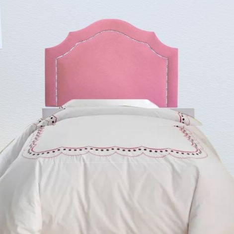 Cabeceira Para CamaBox Solteiro Veludo Rosê com Tachas Prata