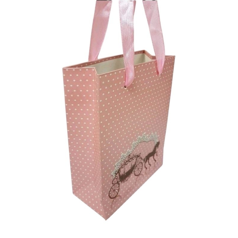 Sacola Rosa Personalizada com Carruagem - Kit com 12 Unidade