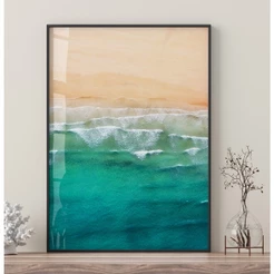 Quadro Decorativo Sala Praia Mar Quadro Com Moldura E Vidro Quadro Grande Oceano Areia Natureza