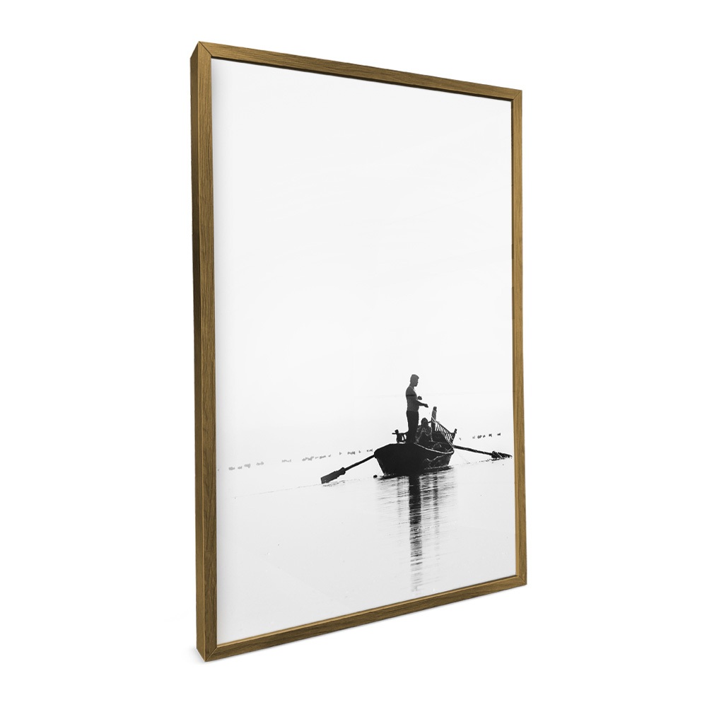 Quadro Paisagem Decorativo Sala Quarto Quadro Com Moldura E Vidro Quadro Preto E Branco Barco Pesca · foto 2