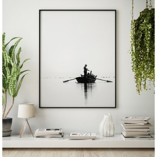 Quadro Paisagem Decorativo Sala Quarto Quadro Com Moldura E Vidro Quadro Preto E Branco Barco Pesca
