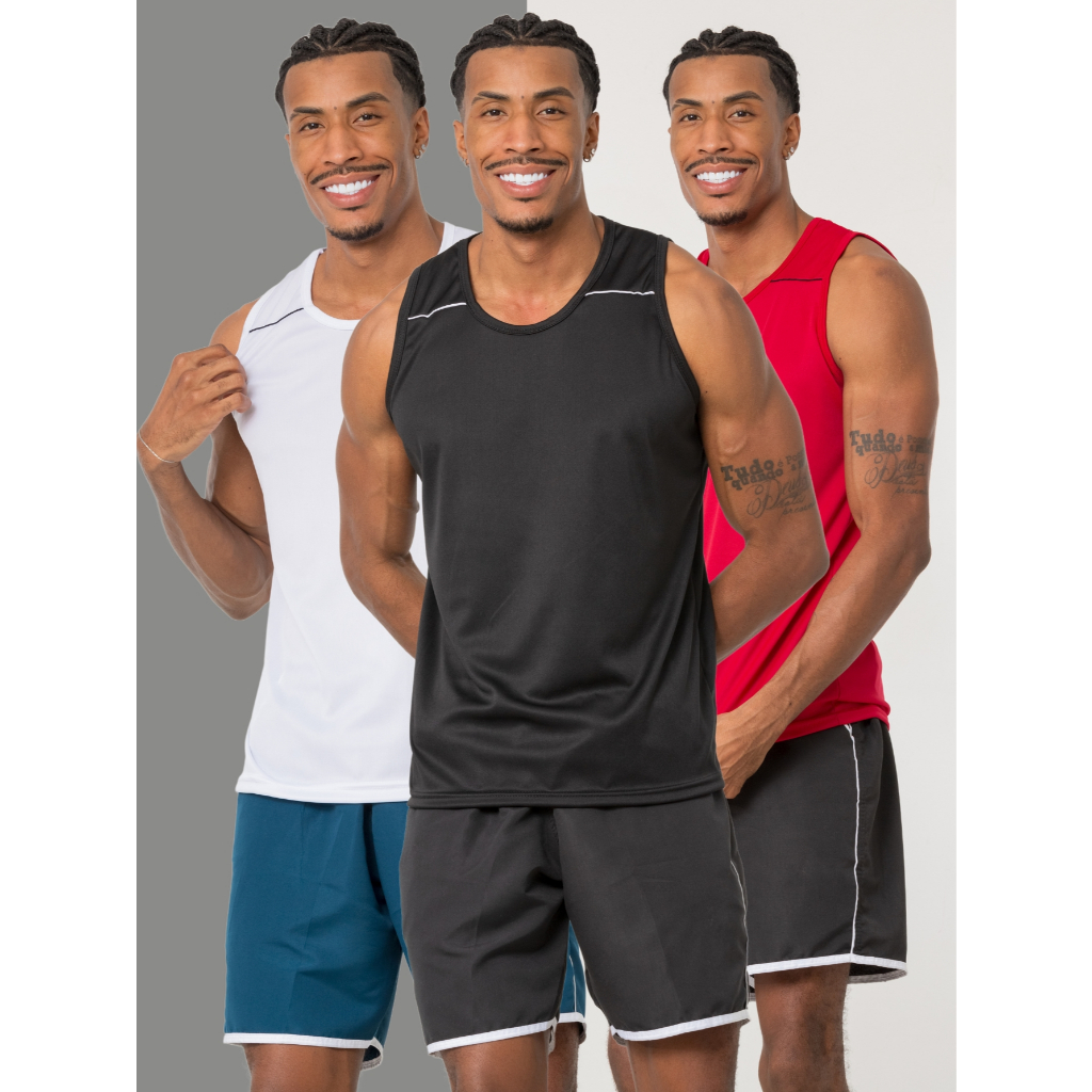 KIT 3 Camiseta Regata DRYFIT Esportiva Lisa Básica Masculina Para Academia