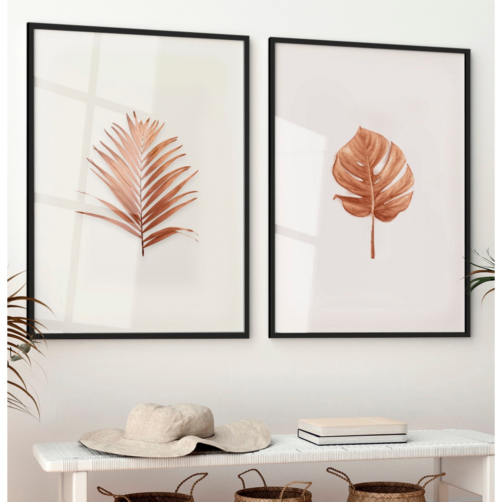 Quadro Minimalista Quadro Com Moldura E Vidro Quadro Decorativo Sala Quadro Quarto Folhas Cobre Duo