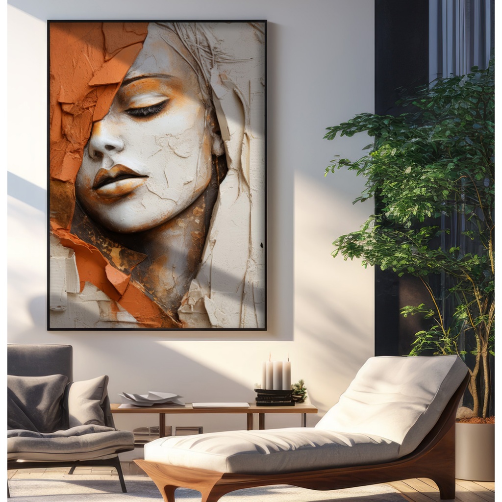 Quadro Abstrato Para Sala Quadro Com Moldura Vidro Quadro Decorativo Escritório Rosto Estilo Gesso