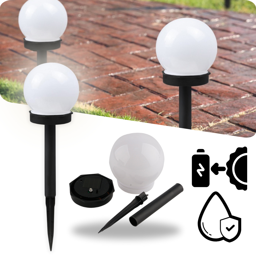Kit 2-8 Luminárias Led Esférica Baliza Solar Jardim Área Externa Redonda Recarregável