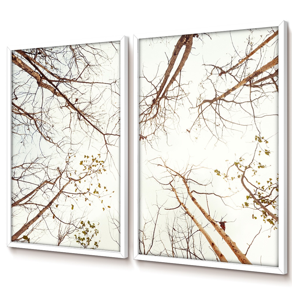 Quadro Natureza Folhagem Com Moldura E Vidro Quadro Decorativo Sala Grande Vintage Galhos Secos Duo